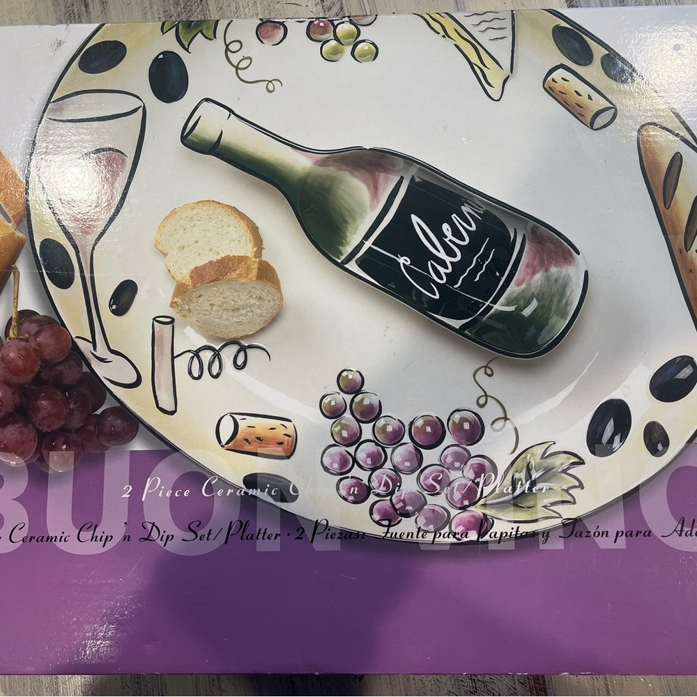 Ceramic Chip and Dip Set with Wine Design
